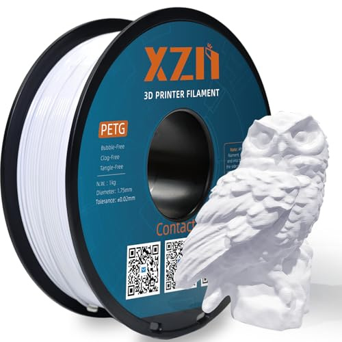 XZN PETG Filament 1.75mm Weiß, Größe Genauigkeit +/-0.02mm, mit Schlagfestigkeit und Flexibilität, 1.75mm PETG Filament für die meisten FDM 3D Drucker, 1kg Spule, PETG Weiß