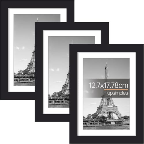 upsimples 3 Pack Bilderrahmen 13x18 Schwarz, Hochzeit Rahmen für Fotos | 13x18 cm (5x7inch) Fotorahmen für Poster und Kunstwerke, Schreibtisch für Kinderzimmer, Schlafzimmer, Arbeitszimmer und Büro