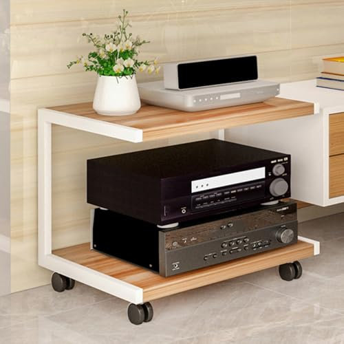 CUXAHO Mobile HiFi Mobile Giradischi Rack con Ruote HiFi Angolare con supporto,Mobile TV Scaffale Scaffale Portaoggetti,Alto Moderno Mobili per Hi Fi Vinili Stereo AV Media(White,2 Tier)
