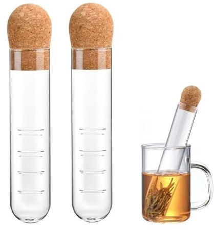 2 Piezas Infusor de Té Tubo, Colador de Té de Cristal Clear, Infusionador con Corcho, Infusionador de Vidrio Resistente al Calor, para Teteras, Tazas, Vasos, 15.5×3 cm