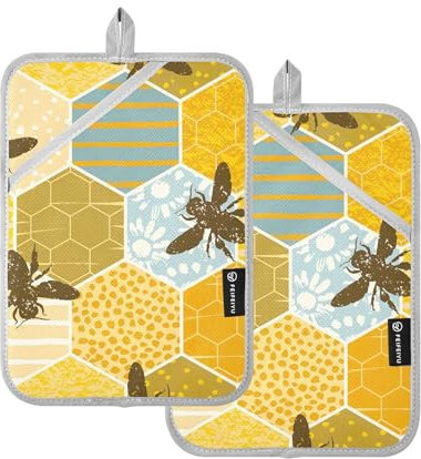 Set di 2 presine resistenti al calore, alla moda, giallo miele d'ape, per cucina per tutti i giorni, presine da forno