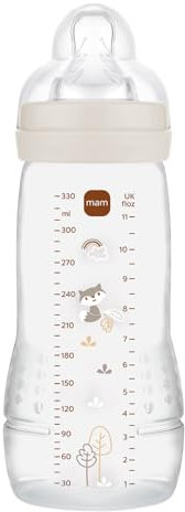 MAM | Easy Active Bottle 6+ Months, Sand (330 ml), with Silicone Teat, Ultra Fast X-Speed, Airtight Seal