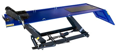 DeTec. Motorad Hebebühne 450kg | Motoradheber mit Fußpedal | Werkstatthebebühne max. Hübhöhe 790mm | Blau Motoradbühne