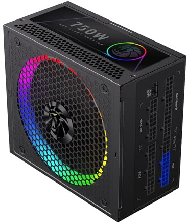 GAMEMAX RGB 750G Netzteil PC 750W Vollmodulares, 80 Plus Gold, LLC + DC‑DC, ARGB Sync, Japanische Kondensatoren, 140mm ARGB FDB Lüfter, 9 Schutzfunktionen, 10 Jahre Garantie, Schwarz