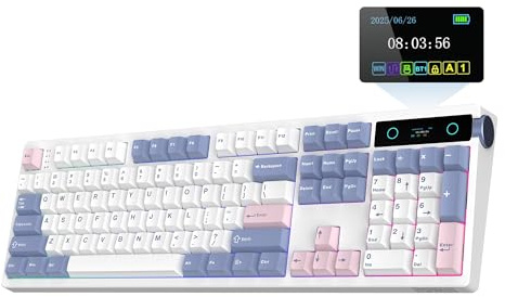 EPOMAKER TH108 PRO Full Size Mechanische Tastatur mit Bildschirm & Drehknopf, RGB Gaming Tastatur Kabellos, Custom Driver, 10000 mAh, Creamy Gasket, Hot-Swap (Weiß, Creamy Jade)