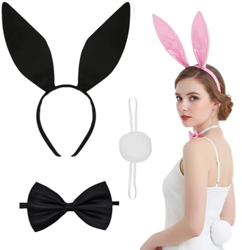 6-teiliges Bunny Ears And Tail Set, Hasenohren HaarReif Mit Weichem Schwanz,Adjustierbares Bunny Girl Cosplay Zubehör, Ideal Für Halloween, Karneval Und Themenpartys, Hase Kostüm Accessoires Für Damen