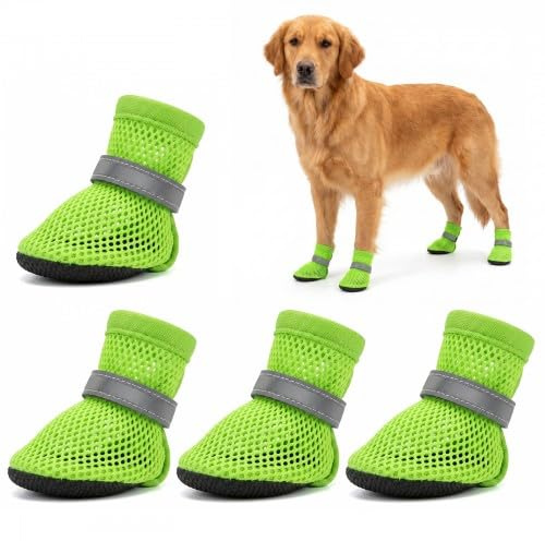 Naapesi 4 Piezas Zapatos de Malla de Verano para Perros, Calcetines de Malla Antideslizantes para Perros, Transpirable, Calzado Ajustable, Botas para Perros para Proteger Las Patas de los Perros (M)