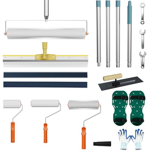 I IHAYNER Epoxidharz Bodenbeschichtung Werkzeug Set Entlüftungswalze Stachelwalze Farbroller Nagelschuhe Teleskopstange Glättekelle Schaber Set für Ausgleichsmasse Boden (20)