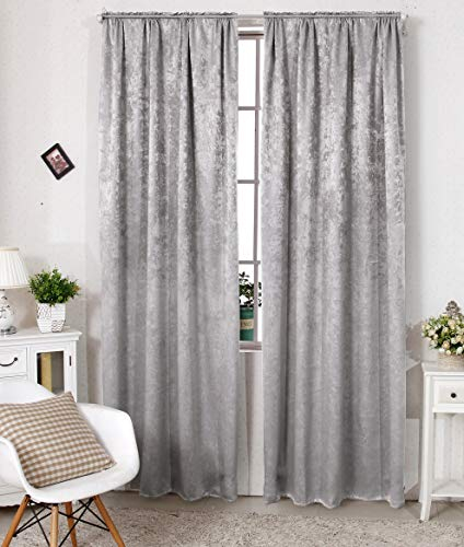 WOLTU Gardinen 2er Set, Vorhänge Blickdicht mit Kräuselband, 250g/m² Schwere Thermovorhang Kälteschutz Damast Optik lichtundurchlässig für Wohnzimmer Schlafzimmer, 135x175 cm Silbergrau