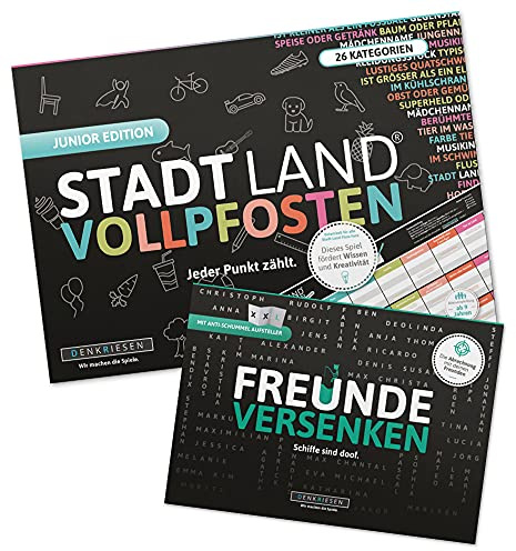 DENKRIESEN Kids Pack Stadt Land VOLLPFOSTEN JUNIOR & Freunde Versenken | Zwei kindgerechte Familienspiele, Wortspiele und Strategiespiele für Reisen und Kindergeburtstage.
