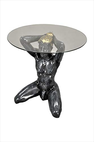 Antikes Wohndesign Runder Beistelltisch Glastisch Figurentisch Couchtisch Männerskulptur Erotiktisch Frauen Akt Blumenständer Blumentisch Telefontisch (Schwarz Marmor Gold)