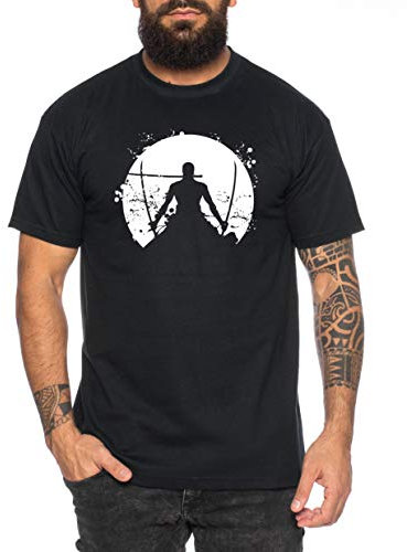 Zorro Moon One Manga Herren Ruffy T-Shirt Anime Piece, Farbe:Schwarz, Größe:L