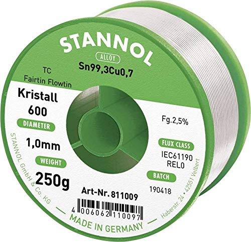 Stannol 811009 FLOWTIN TC Fairtin Kristall 600 Lötdraht, 1mm Durchmesser, 250g Spulen