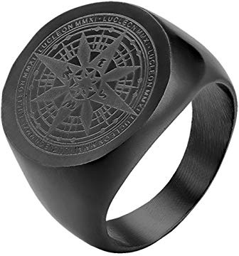 JewelryWe Schmuck Herren-Ring mit Gravur, Edelstahl Kompass Siegelring Runde Ring Band Silber Gold Schwarz Geschenk für Männer Größer 54-69