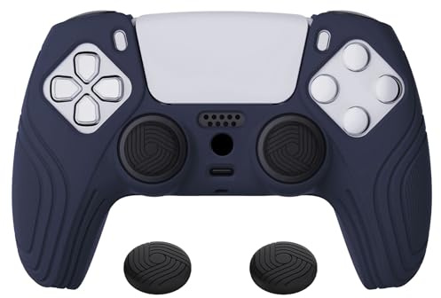 eXtremeRate PlayVital Samurai Edition Midnight Blue Anti-slip Controller Grip Silicone Skin for ps5, Ergonomic Soft Rubber Case for ps5 Controller with Black Thumb Stick Caps