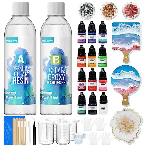 JANCHUN Epoxidharz Set Anfänger Harz Gießen Set Epoxidharz mit Härter - 1: 1 kristallklar Harz Kunstharz Formen, Farbe für Untersetzer, Handwerk, Schmuckherstellung, Holz Epoxy Resin Kit