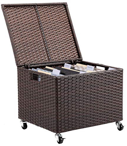 BIRDROCK HOME Rolling File Box - Storage Cabinet with Wheels - Weatherproof Rattan-Style Resin Deck Chest for Garden, Home Office - Organize Cushions, Toys, and Accessories - Storage Box - Espresso