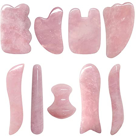 Rosenquarz Gouache Massage Rechen Gua Sha für Natürliches Gesicht Gouache Stone Guasha Massage Gesichtskörper Jade Set Massagegerät-Typ 6.