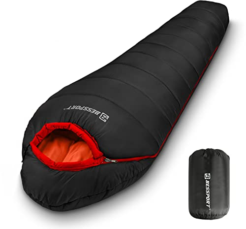 Bessport Schlafsack 3-4 Jahreszeiten Wasserabweisend Winter Mumienschlafsack Temperatur 0°C Warm für Outdoor Camping Festival Trekking