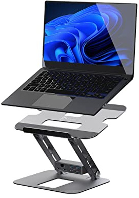j5create Laptop Stand with USB C Dual HDMI Display Hub - 2 USB A 5Gbps, PD 100W with USB-C 5Gbps, Ethernet | Aluminum Computer Riser for MacBook and Windows Notebook (JTS427)