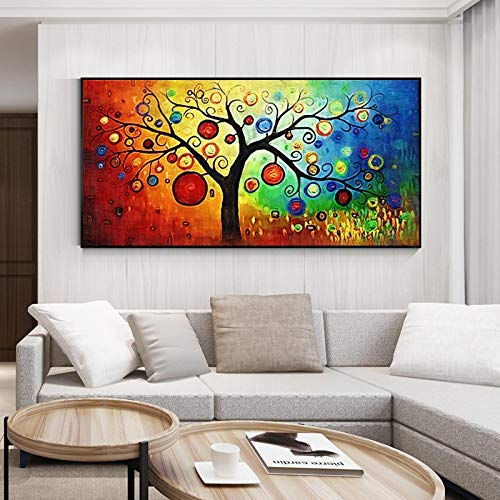 Baum des Lebens Geldbaum von Gustav Klimt Buntes Gemälde auf Leinwand Skandinavische Landschaft Poster und Drucke XXL 65 x 130 cm Rahmenlos