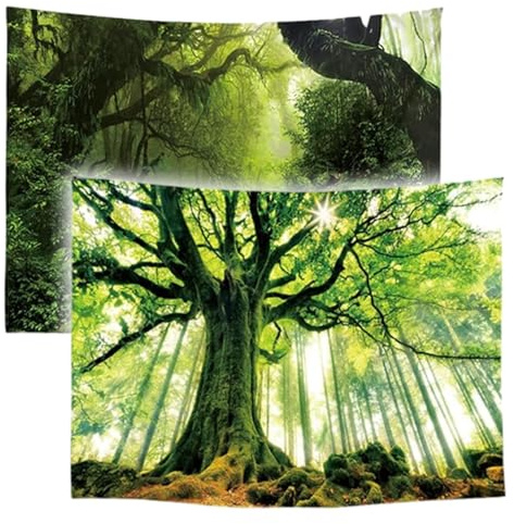 Ulticool – Wandteppich Dekoration Wohnung - Natur Bäume Wasserfall - Grün - Set von 2 Motiven – 73 cm x 95 cm - Wandtuch - Accessoires für Schlafzimmer Wohnzimmer Kinderzimmer