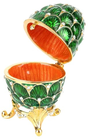 Cyrank Scatola portagioie Egg, Uovo di Pasqua, Scatola portagioie incernierata a Forma di con Motivi a Scaglie Portagioie Decorativo con Strass Delicato Ornamento da Esposizione Regalo(Verde)