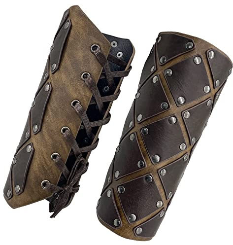 HiiFeuer Mittelalterliche Brigantine-Armschützer, Söldnerhandschuh aus Kunstleder, Vintage-Ritterarmschienen für LARP, Mittelaltermarkt
