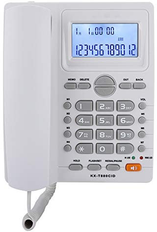Gros Boutons en ABS Téléphone Filaire avec Haut-Parleur Répondeur écran LCD Maison pour Calculatrice Téléphone (Blanc)