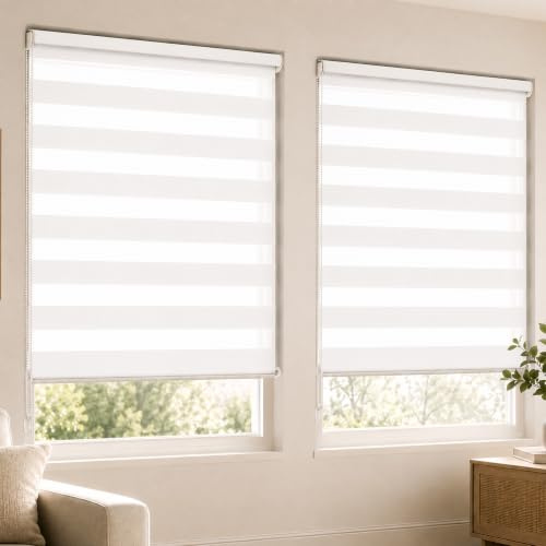 VOUNOT Lot de 2 Store Enrouleur Jour Nuit Tissu Double avec ou sans Perçage 80x150cm Protection de Votre Vie Privée Rideau pour Fenêtres et Portes Store Chambre Facile à Installer avec Clips Blanc
