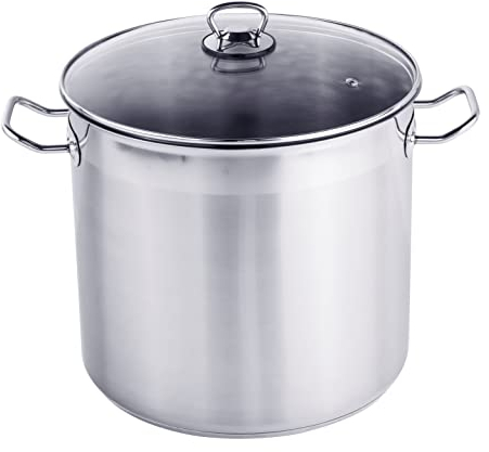 Olla XL de Acero Inoxidable Con Tapa de Cristal - 15 L/28 x 25 cm - Universal Con Base de Aluminio - Para Sopa, Multiusos Para Cocina y Horno, Apta Para Lavavajillas, Color Plateado