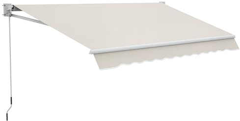 Outsunny Tenda da Sole 2x2.5 m a Bracci ad Azionamento Manuale in Alluminio e Poliestere per Esterni, Bianco Crema