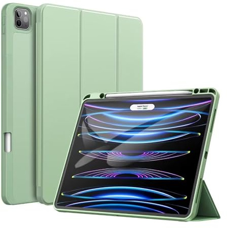 FANSONG Case for iPad Air 13 inch(M4/M3/M2,2026/2025/2024),iPad Pro 12.9 inch(6th/5th/4th/3rd Gen,2022/2021/2020/2018) with Pencil Holder,Slim TPU Back Trifold Stand,Smart Auto Sleep/Wake,Green