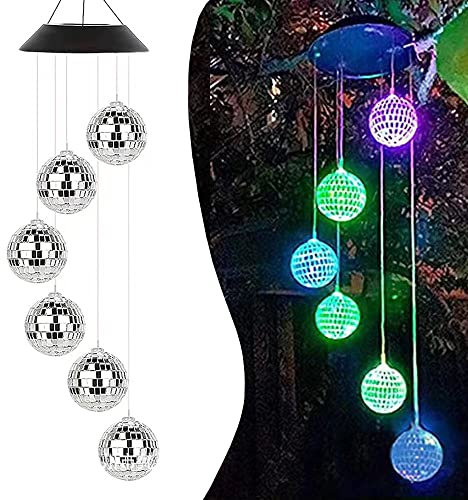 HeiPen Solar wind chimes for outside, Color Changing Disco Ball Solar Garden Lights, Best Gifts for Mom Grandma Women Wife Aunt Sister Friends (Disco Ball)