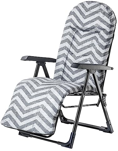 KADAX Fauteuil de jardin avec dossier réglable, chaise relaxation en acier revêtu par pulvérisation, pliante capacité charge jusqu'à 110 kg, longue coussin Gris Zigzag 2 M Oval