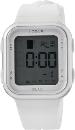 Lorus Men's Digital Quartz Watch with Silicone Strap R2355PX9, White
