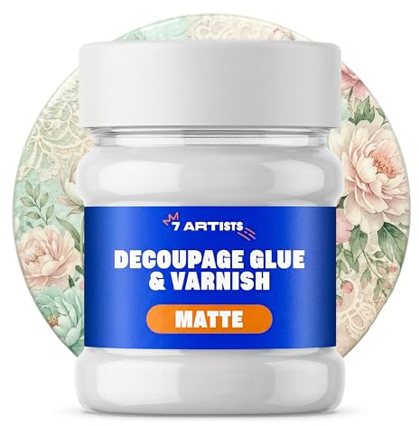 7 Artists Vernis Colle Transparent Découpage Mat 230 ml – Vernis Colle pour Serviette en Papier, Papier Decoupage | Vitrificateur pour Découpage Bois, Verre, Céramique, Loisirs Créatifs