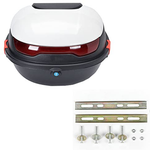 JUNNIU 30L Motocicleta Tour Caja Trasera Scooter Maletero Equipaje Bloqueo Superior Caja de Transporte de Almacenamiento para Casco de Almacenamiento Caja de Equipaje Puede Contener Cascos/Blanco