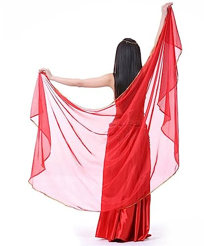 AMEEDA Bauchtanz Schleier Bauchtanz-Schleier, Schmetterling, Motten, Flügel, einfarbig, Chiffon, Kopftuch, Schal, 250 x 120 cm. Bauchtanz-Kostüm (Color : Red)