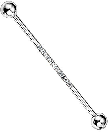 Taffstyle Industrial Ohr Knorpel Piercing Langhantel Barbell Scaffold mit Kristallen
