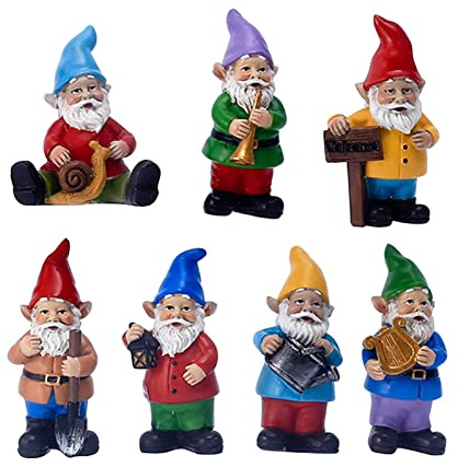 Fenytay Garden Figurines, 7 Miniature Garden Gnomes Ornament Outdoor, Garden Ornament Outdoor, Resin Statue, Statue Resin Figurine Dwarf Sculpture, Fairy Garden Decorations For Friend