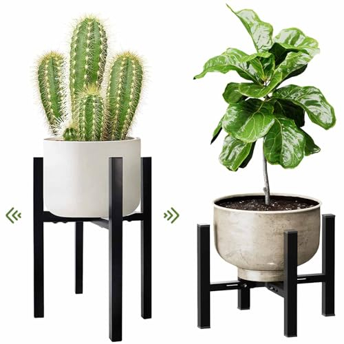 Cnwinu Pflanzenständer Metall, Blumentopfständer aus Eisen, Verstellbarer Blumenständer blumenständer Schwarz für Töpfe Innen und Außenbereich, Wetterfester und Robuster, Verstellbare Breite 20-34cm