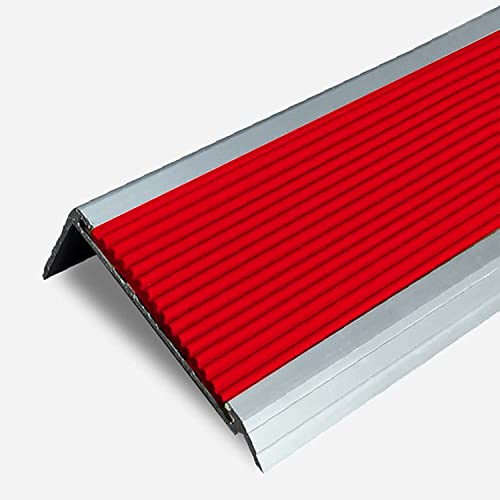 Doorway Uneven Floor Transition Strip,Vinyl Plank Metal Stair Nosing,Indoor Stair Tread Protector/Kids Non-Slip L-Edging,Windowsill Nose Reducer Bright Red,Self Adhesive(Co