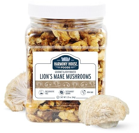 Harmony House Foods Dried Gourmet Lion's Mane Mushrooms (2.25 oz, Quart Size Jar)