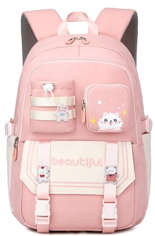 IvyH Sac A Dos pour Enfant Adolescentes Cartable Fille Primaire, Kawaii Sac D'école pour Fille Garçon 8 10 à 16 ans, Sac Ecole Léger et Imperméable, 30x20x46 cm, Rose