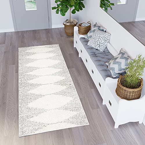 TAPISO Delhi Teppichläufer Hochflor Langflor Shaggy Creme Grau Modern Muster Flauschig Weich Wohnzimmer Schlafzimmer Flur Diele ÖKO-TEX 100 x 200 cm