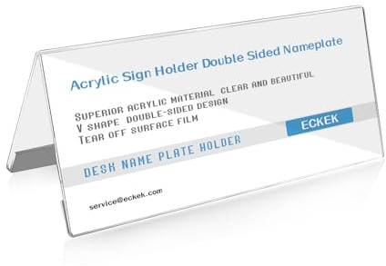 ECKEK Paquete de 5 soportes para placa de nombre de escritorio, soporte acrílico para exhibición de mesa, placa de identificación de doble cara en forma de V (200 x 100 mm)