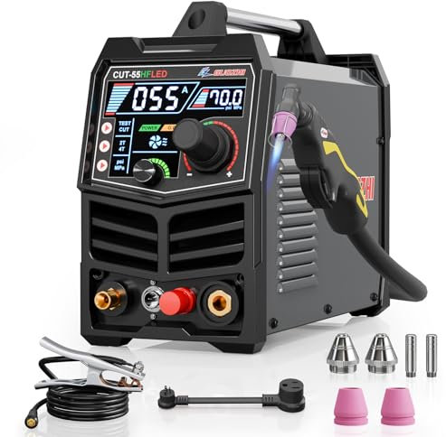 GZ GUOZHI Plasma Cutter 55Amp High Frequency Non-Touch Arc Digital Screen Display DC Inverter 110/220V Dual Voltage Blowback Plasma Cutting Machine CUT-55HFLED