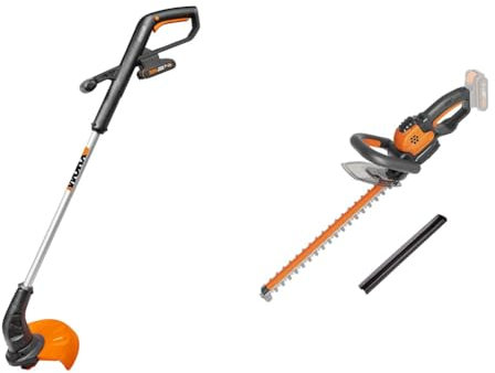 WORX WG157E 18V (20V Max) Cordless Grass Trimmer, Strimmers, Line Strimmer Edge Cutter with battery & charger Black & WG261E.9 18V (20V MAX) Cordless 46cm Hedge Trimmer-Bare Unit