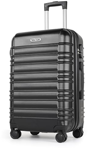 MoFut Koffer Mittelgroß, Hartschalenkoffer aus ABS, Trolley, Reisekoffer mit 4 drehbaren Rollen (360°), 3-stelliges Zahlenschloss und Aluminium-Teleskopgriff (L – 65L, Schwarz)